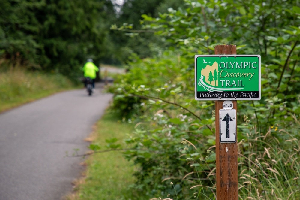 Photo of a biker on the Olympic Discovery Trail